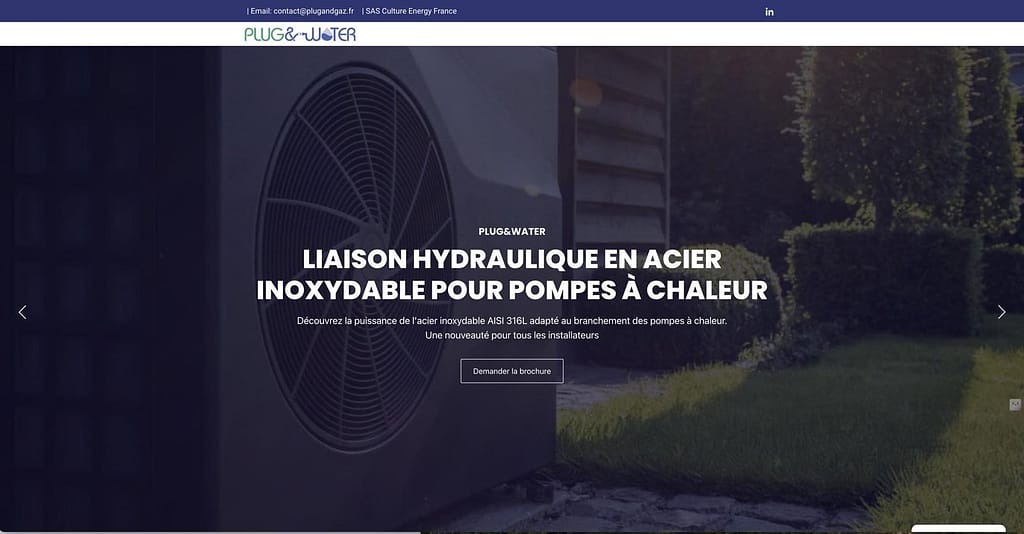 création de site internet vitrine pour l'entreprise de BTP Plug&Water qui lance un nouveau produit sur le marché.