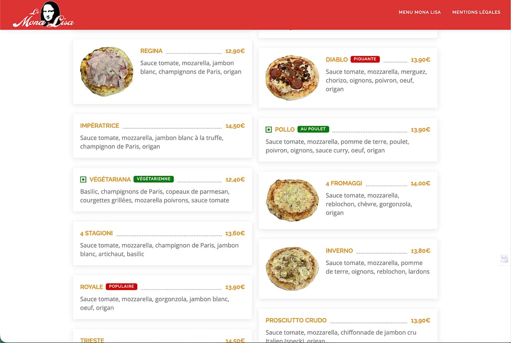Site vitrine restaurant pizza et distributeur pizza