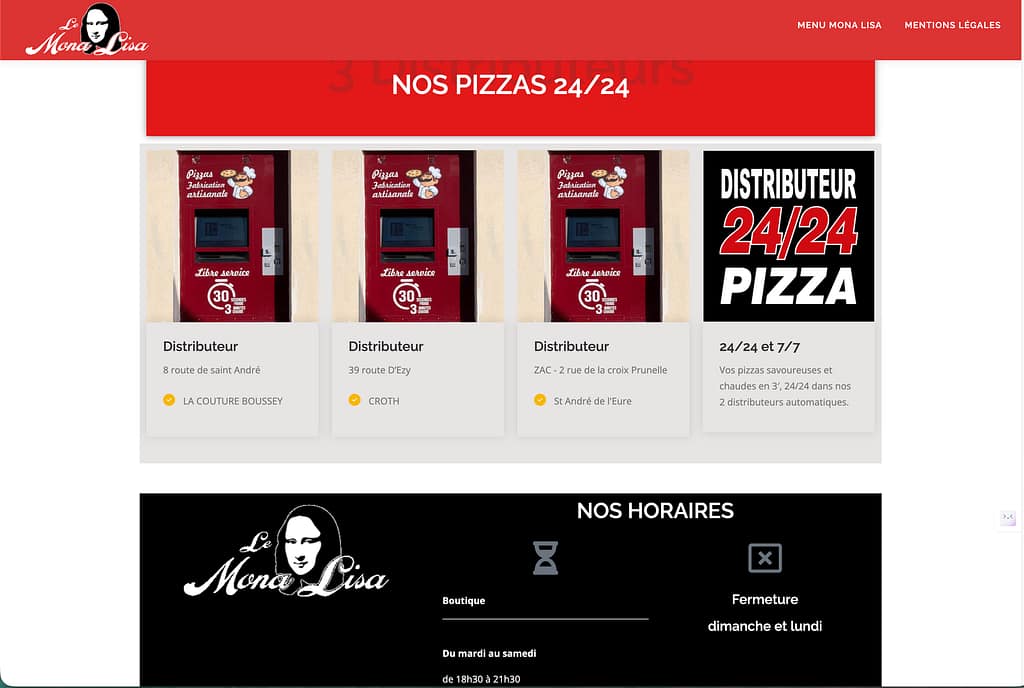 Site vitrine restaurant pizza et distributeur pizza