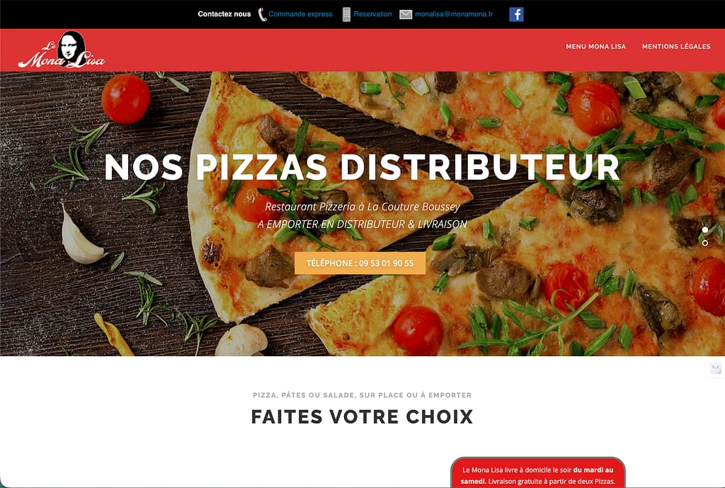 Site vitrine restaurant pizza et distributeur pizza